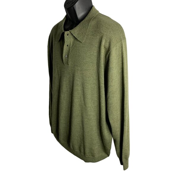 Jos A Bank Merino Wool Polo Sweater XL Green Knit Collar Buttons Long Sleeves - Picture 3 of 7